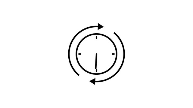 Animated clock icon with fast spinning hands time lapse, minimalist analog clock ticking on dark neon green and light background, graphic concept