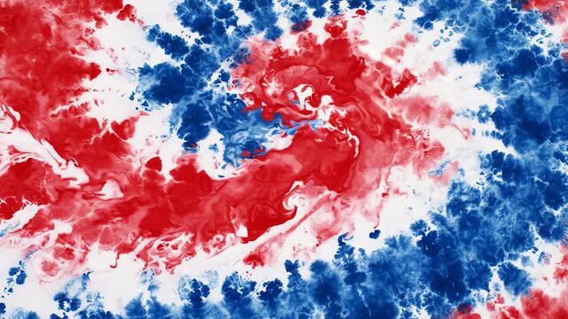 Abstract independence day background with flowing red white and blue tie dye watercolor waves in bird eye view