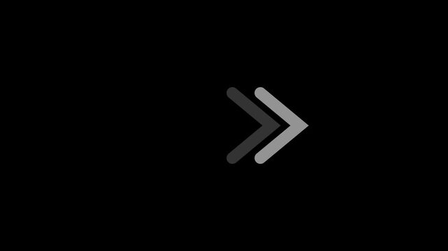 Animated glowing arrows forward motion loop, neon green cyan and white triple chevron directional arrow pointing right on dark background, motion graphic element