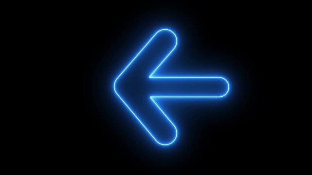Neon arrow right to left direction concept . Arrow pointing right side, beautiful left side neon arrow icon animation on black background