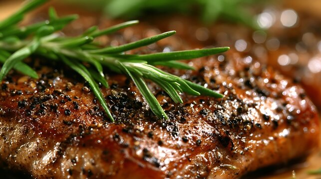 Buttery crust with herb flecks (rosemary, thyme, parsley) and cracked black pepper, tiny streaks of pan jus shining in the crevices