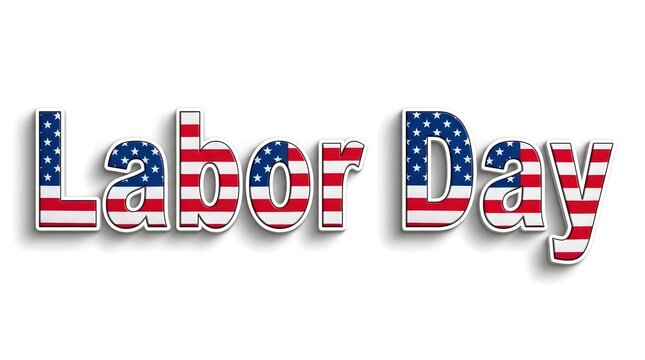 Labor day text graphic filled with the american flag colors and stripes