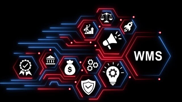 Wms warehouse management system concept with digital hexagon network and business animation logistics