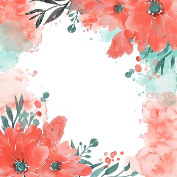 Watercolor floral frame with coral flowers