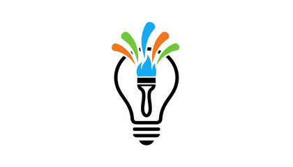 Fototapeta premium Creative paint brush inside a lightbulb with colorful splashes representing artistic ideas, innovation, and inspiration.