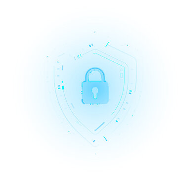 Cyber security digital lock shield protect secure privacy technology isolated on transparent png background