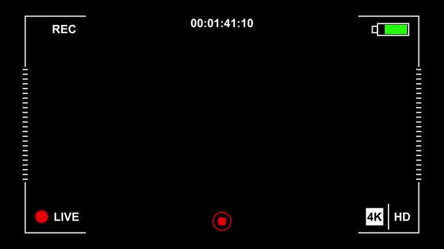 frame of the video camera screen in 4k resolution .Camcorder viewfinder with green screen. Recording concept with Camera recording screen in alpha. 4k animation video .
