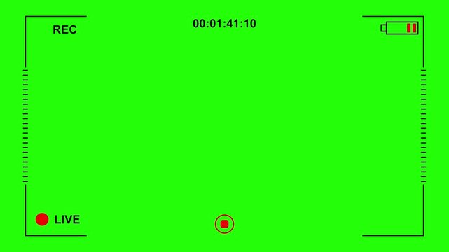 frame of the video camera screen in 4k resolution .Camcorder viewfinder with green screen. Recording concept with Camera recording screen in alpha. 4k animation video .