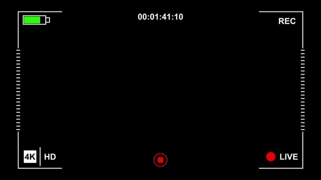 frame of the video camera screen in 4k resolution .Camcorder viewfinder with green screen. Recording concept with Camera recording screen in alpha. 4k animation video .