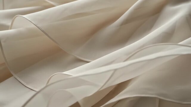 Slow motion movement of ivory organza fabric ripples and silk ruffles background for minimalist luxury design
