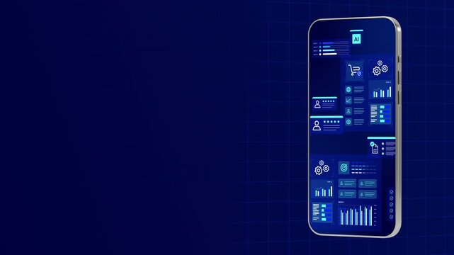 Mobile phone screen monitoring online store shopping cart, process settings, and sales metrics.