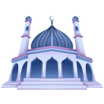 Islamic Mosque Architecture Illustration with Blue Dome for Ramadan Eid