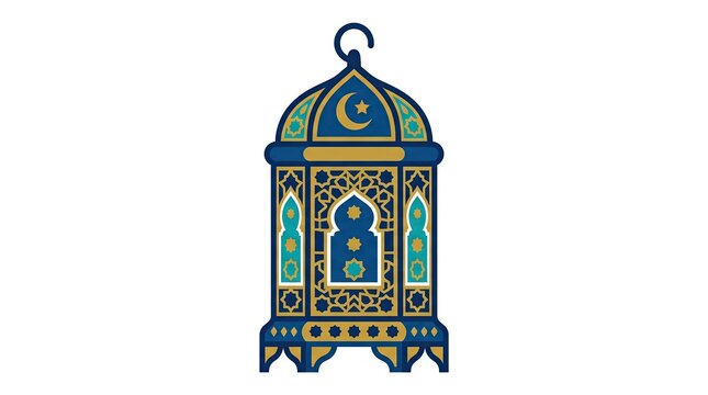 Decorative blue Islamic lantern lamp vector design with crescent moon and star patterns for Ramadan festival celebration