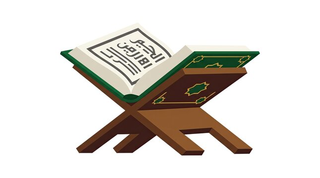 Holy Quran book on wooden stand vector illustration open holy book for Islamic prayer Ramadan and religious study