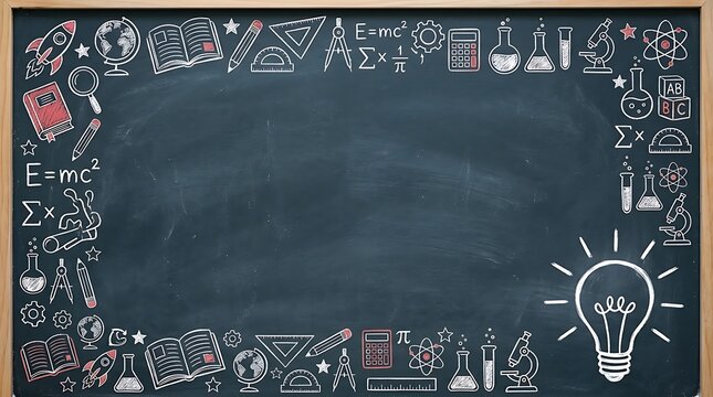 School Chalkboard Background with Science and Education Icons