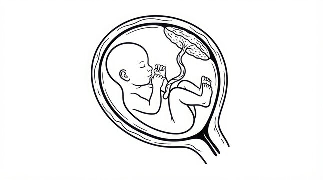 Fetus sucking thumb inside womb illustration illustration
