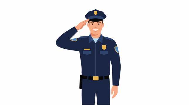 A Friendly Uniformed Police Officer Giving A Professional Hand Salute Standing In A Bright Isolated Studio Setting For Community Safety Concepts