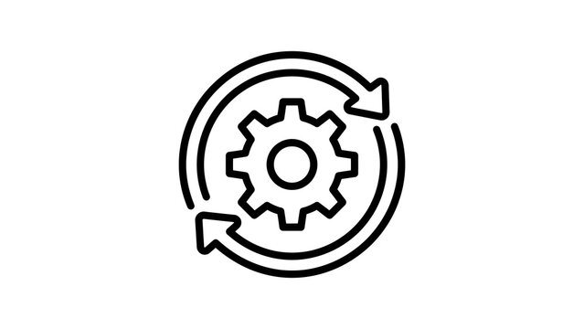 Gear in circular arrows icon for process optimization and system update.