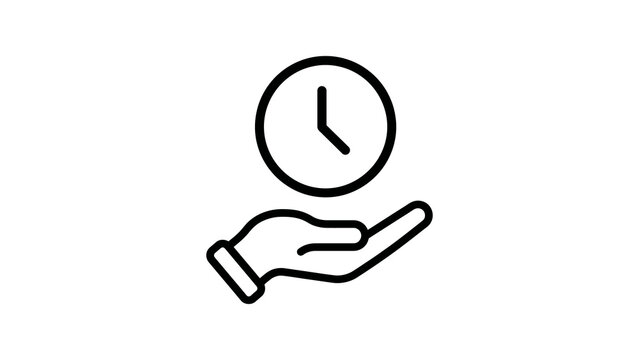 Hand holding clock icon for time saving and efficiency concept.