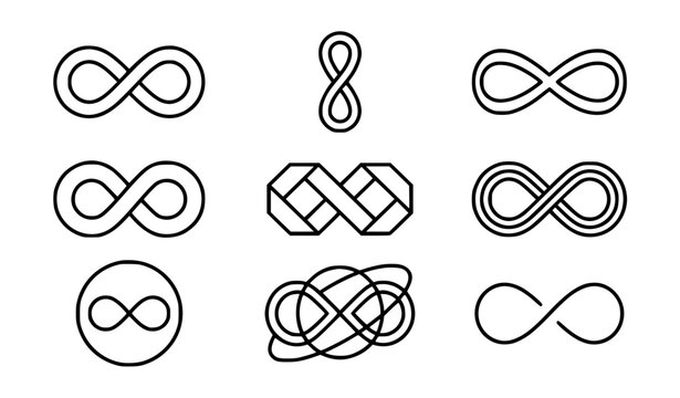 Infinity Symbol Line Icon Set for Corporate Brand Logos, Tech Innovation Concepts, Abstract Geometric Graphics, Everlasting Life Designs, and Mathematical Concept Web Layouts