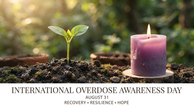 International overdose awareness day concept with candle and sprout, overdose