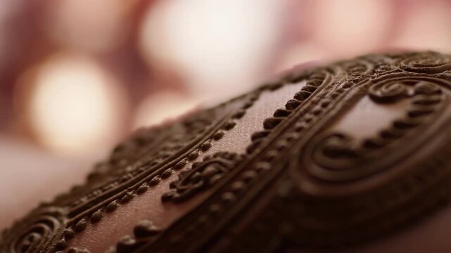 Close up ornate metalwork scroll design in motion with soft bokeh background with blurred warm toned
