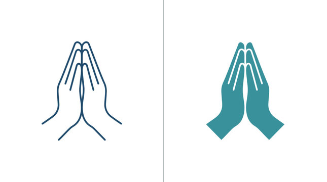 Minimalist prayer hands icon vector in linear and solid styles