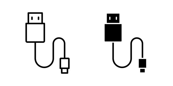Phone cable icon solid pictograms kit. EPS10