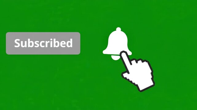 Minimalist modern social media call to action button and notification bell icon animation with smooth cursor click motion on chroma key green screen