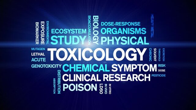 Toxicology animated word cloud-animation tag kinetic typography seamless loop.