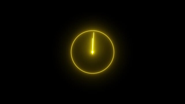 Neon yellow glowing clock face animation, minimalist time concept loop