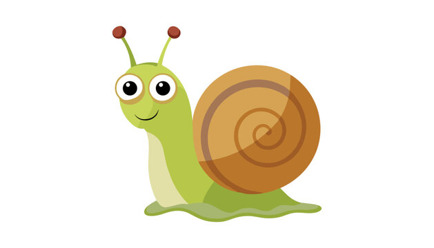 Cute Cartoon Snail Character Vector Illustration with Big Eyes and Spiral Shell Isolated on White Background for Kids Book and Children Designs