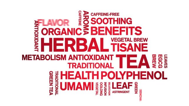 Herbal Tea animated word cloud-animation tag kinetic typography seamless loop.