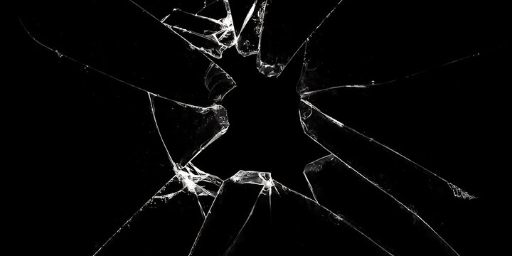 Shattered Glass Texture with Hole on Black Background