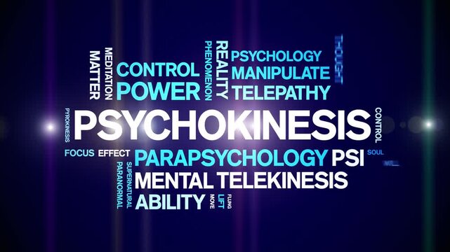 Psychokinesis animated word cloud-animation tag kinetic typography seamless loop.
