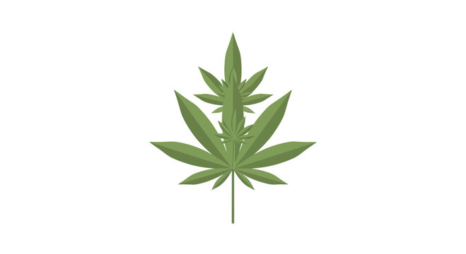 Minimalist flat vector illustration of a green cannabis leaf icon.