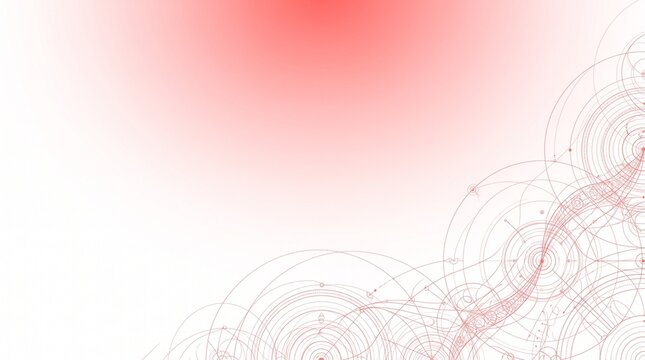 Abstract red gradient background with thin circular geometric lines and light soft shapes
