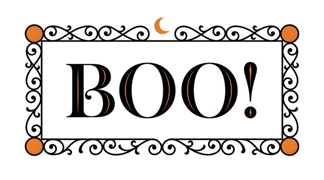 Vintage halloween decoration with the word boo in bold black lettering