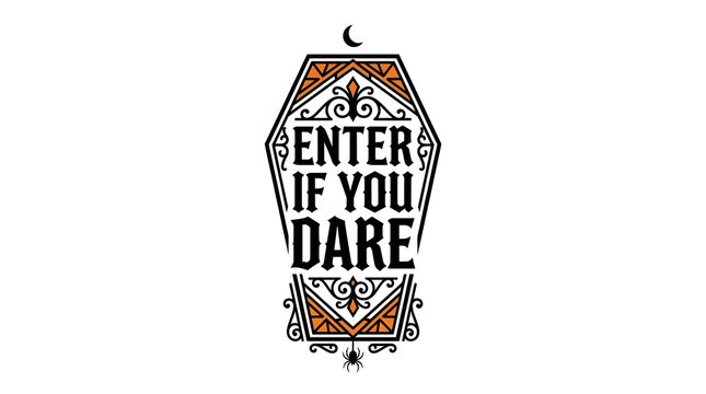 Vintage style coffin illustration with spooky lettering for halloween designs and decorations