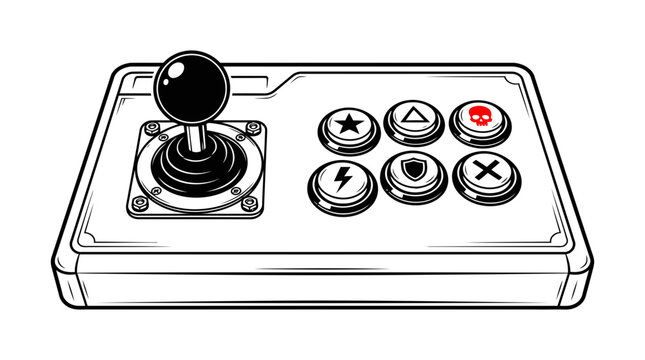 Retro arcade gaming joystick and controller with multiple buttons for playing classic video games on entertainment consoles evoking nostalgia and competitive play for enthusiasts and hobbyists