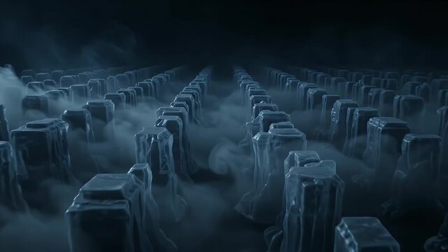 Abstract geometric shapes emerge from dense fog
