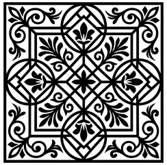 Fototapeta premium A sophisticated seamless vector square design featuring intricate floral motifs and geometric grid symmetry for luxury architectural embellishing structure.