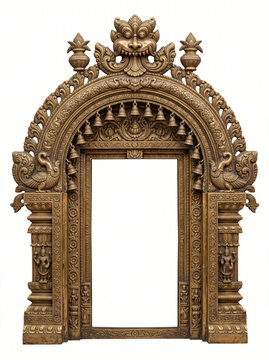 South Indian temple entrance with rectangular opening and ornate bronze carved crown