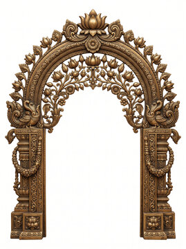 Ornate South Indian temple torana with open floral carvings and antique bronze detailing