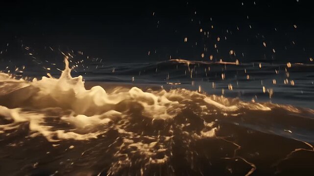 Amber wave cresting in dark ocean water