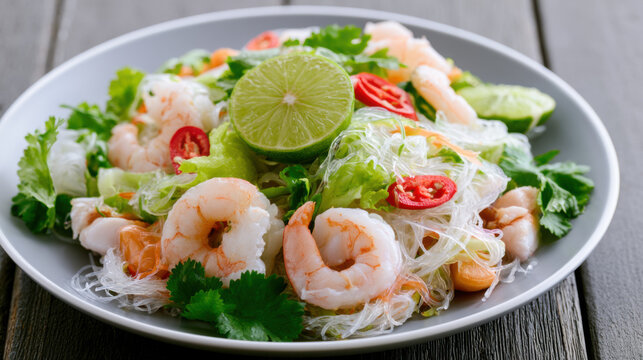 thai glass noodle salad with seafood and lime