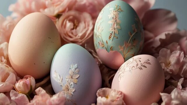 Decorative Easter Egg with Pastel Flower Arrangement Amid Spring Blossoms