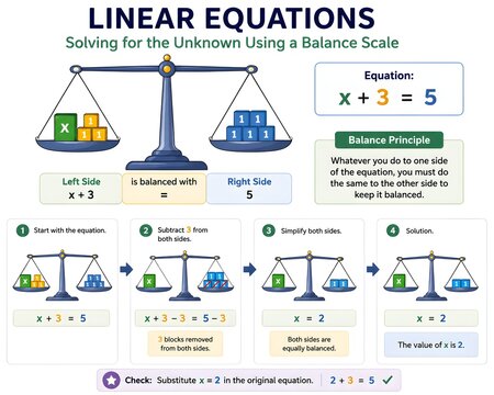 Balance Scale Representing Both Sides of a Linear Equation