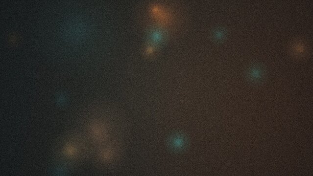 Abstract dark teal and brown background, featuring soft glowing, light orbs with, grainy texture effect