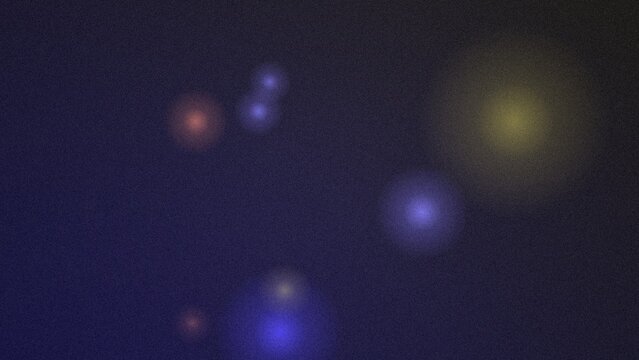 Dark grainy background, featuring soft glowing, blue, purple and, yellow light orbs, in the darkness